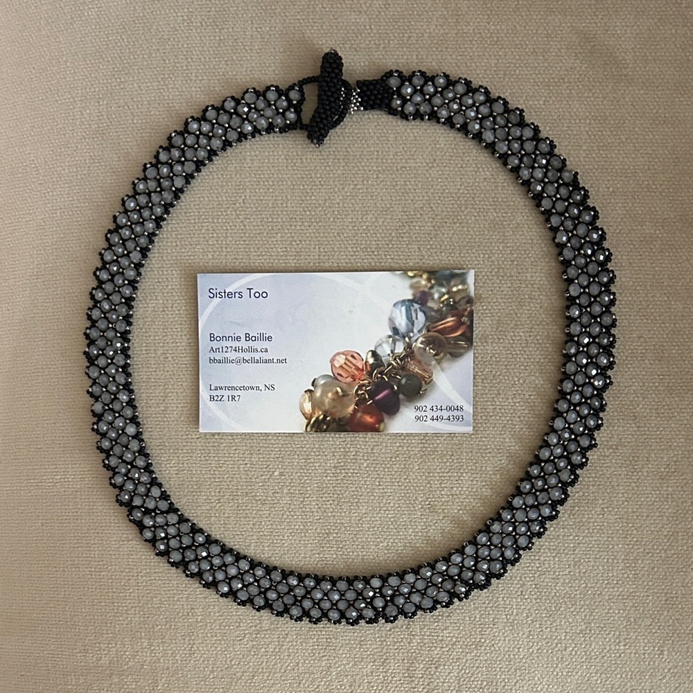 Elegant Reversible Black and Silver Handcrafted Beaded Necklace